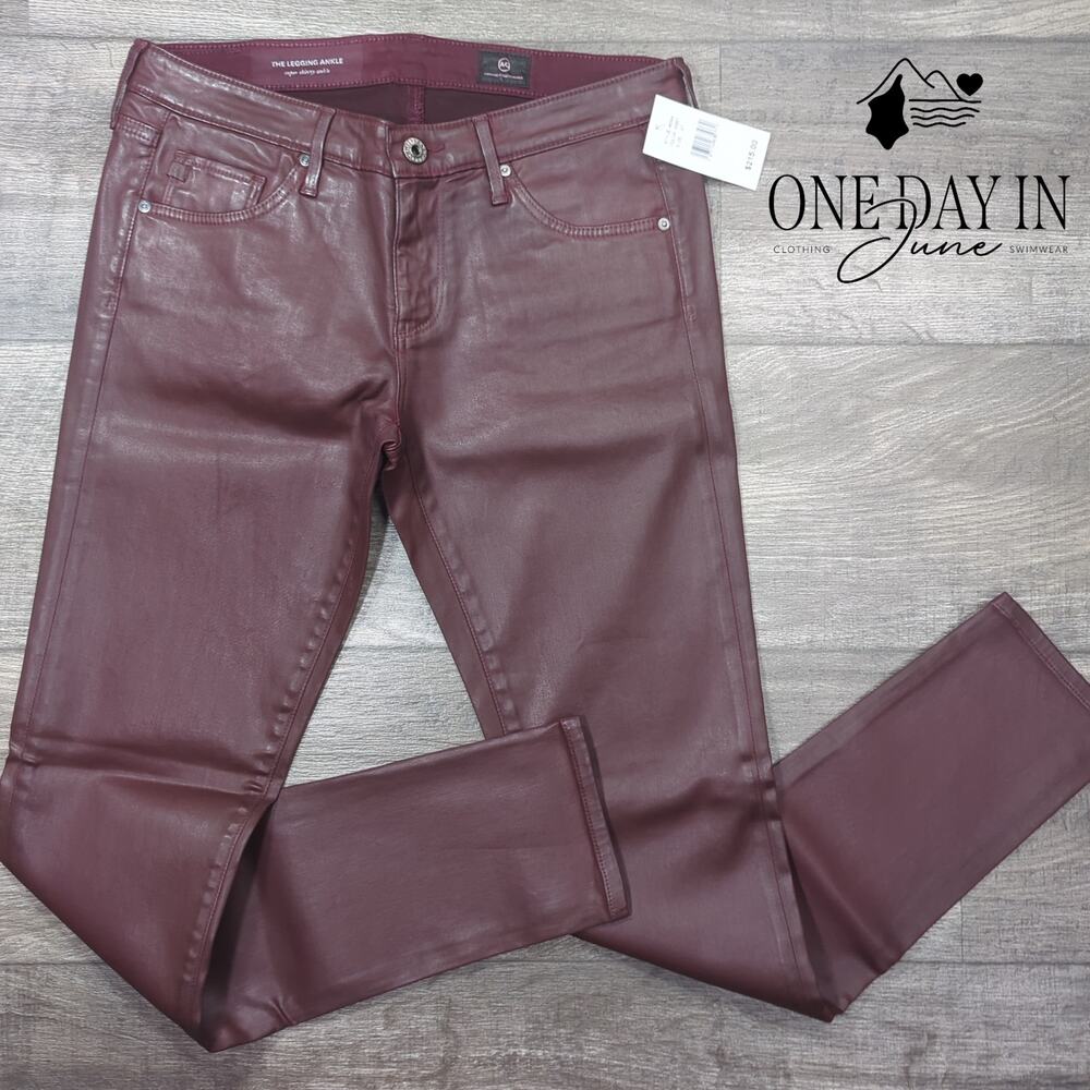 AG Adriano Goldschmied Legging Ankle Leatherette Skinny Jean Burgundy NWT Size 4
